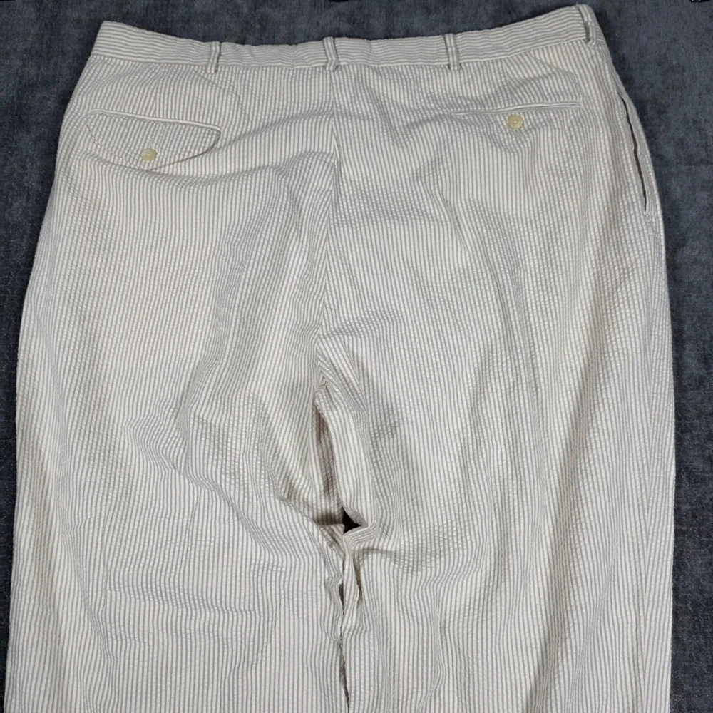 Polo Ralph Lauren Mens 40x31 Seersucker Pleated Pants Tan White Striped Cotton